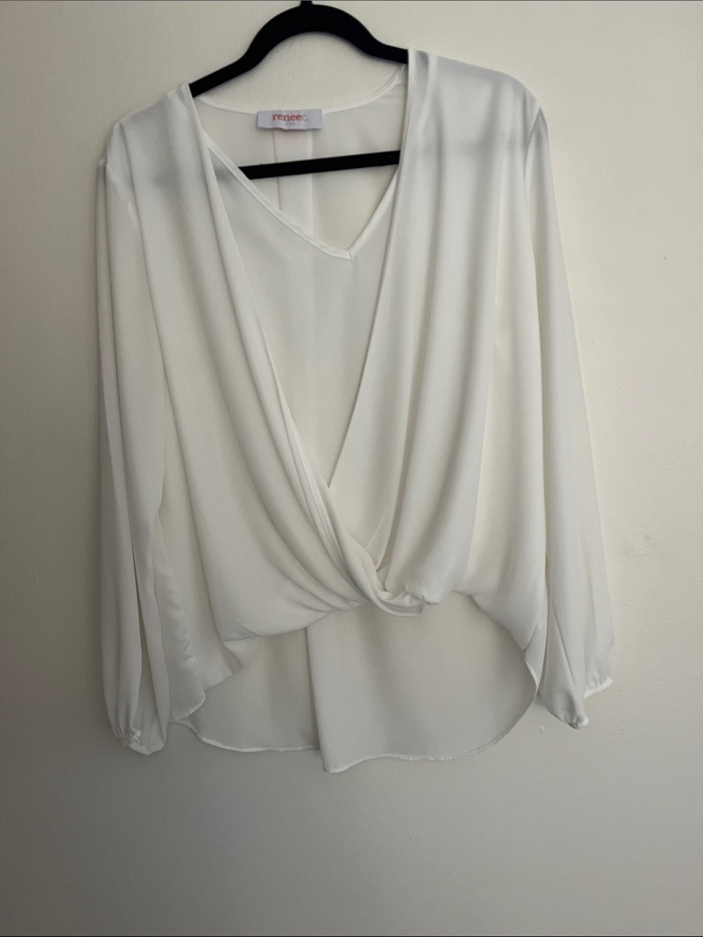 Renee C. Cream Draped Twist-Front V-Neck Blouse